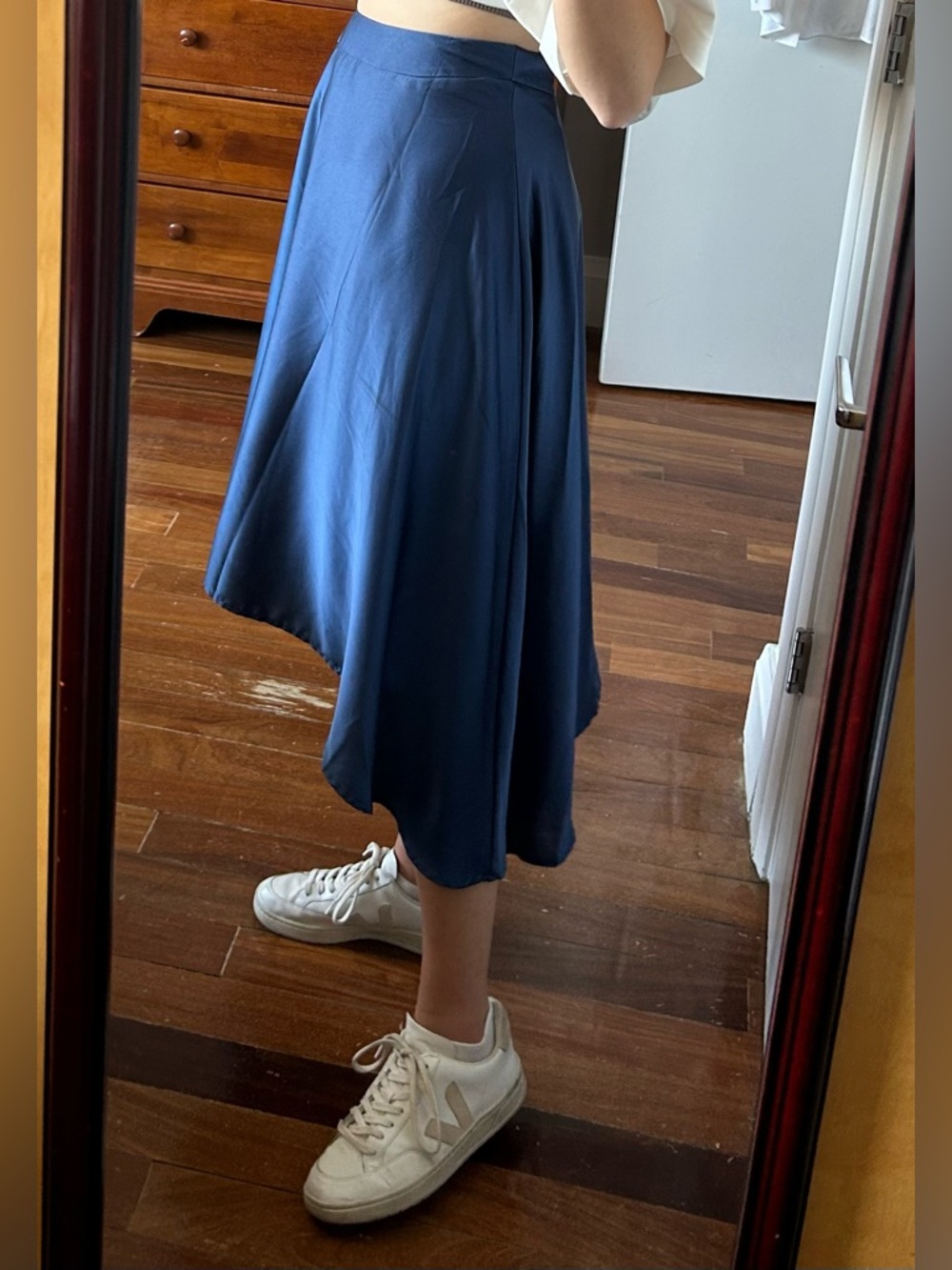 High-Low Navy Midi Skirt | Women’s Size Medium
